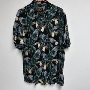 Super Cool Mens XL Green Tropical Jungle Hawaiian Aloha Beach Button Down Shirt